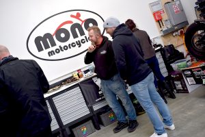 mono motorcycles & vehicle security Proprietor Daniel Morris & local artist Jamie Gladman