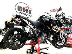 KTM 990 Superduke at mono motorcycles & vehicle security for full service, new tyres, MOT, full machine detail.