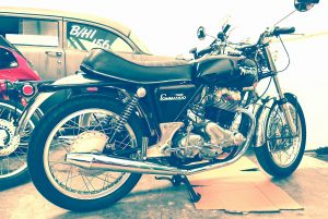 The Triumph is in the have some wiring mods & the Commando for a revitalisation after a winter holiday.