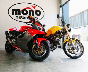 The Aprilia RSV 1000 has been garaged for 6 years & the Ducati Monster M600, for 5 years.