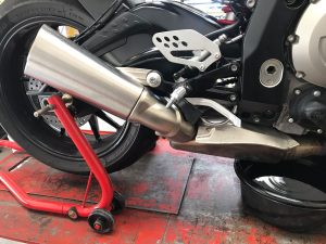 The BMW S1000RR still had the standard exhaust fitted.