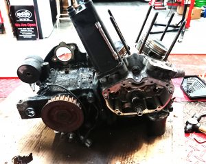  It was noted that the rumbling sound was therefore coming from the inside of the engine. Once the crank case was removed, it was here that we found the real reason for rumbling sound. All of the bearings were damaged or destroyed & therefore the crank needed a complete overhaul. 