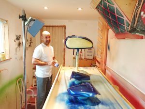 When you walk in to Jamie's studio, you notice  its simplicity. However, the space is clear of clutter, painted white, all bar the over spray from previous work & Jamie has set himself up to ensure the very best work is produced for his client base.