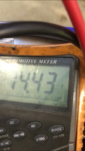 This contraindication would normally indicate a weak stator, however, checking the voltage directly from the regulator plug, under load - headlight on - Daniel found the WR450 to have 14.4v at the regulator plug & 13.8v at the battery.