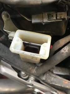 One thing we noted when undertaking the service was the colour of the brake fluid.  It was virtually black. We have spoken before about the need for technicians to check brake fluid on every single service, which is something we always do at mono motorcycles.
