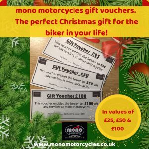 The mono motorcycles Christmas gift ideas have been launched over the last week, with great deals on motorcycle security. In addition, we can now offer mono motorcycles gift vouchers in denominations of £25.00, £50.00 & £100.00.