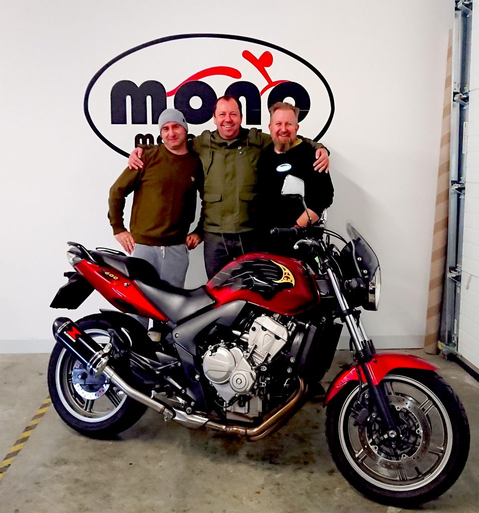 Will C, Daniel Morris of mono motorcycles & Jamie Gladman of J.A.A Custom Paint