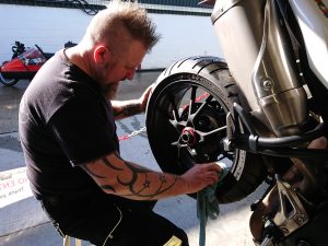 Once the Triumph was grease free, Daniel ensured she was fully machine detailed, the engine casing & metal work polished & an ACF50 treatment applied to the wheels & underside of the motorcycle.