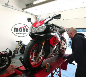 The Aprilia's owner brought her to mono motorcycles for a service & TEXA diagnostic.