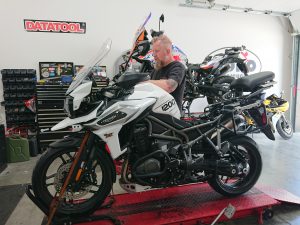 First thing Tuesday morning, a Triumph Tiger 1200 XRT joined us for an interim service, service light reset & check over in advance of a European tour.
