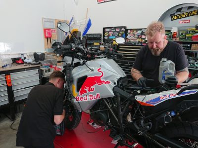 Many thanks to Zac for helping Daniel bleed the system through, while Daniel monitored the process through the TEXA diagnostic procedures. To bleed the brakes, Daniel had to fire/prime the ABS pump using the connection from the TEXA diagnostic, directly to the KTM.