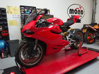 The Panigale joined us for fluid change, race brake pads fitting & track day prep.