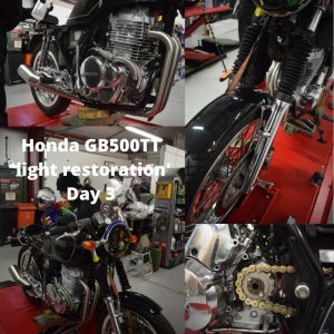 Our main project of this week has been the ‘light restoration’ of ‘Spartacus’ (for that is his name) the rare Honda GB500TT. 